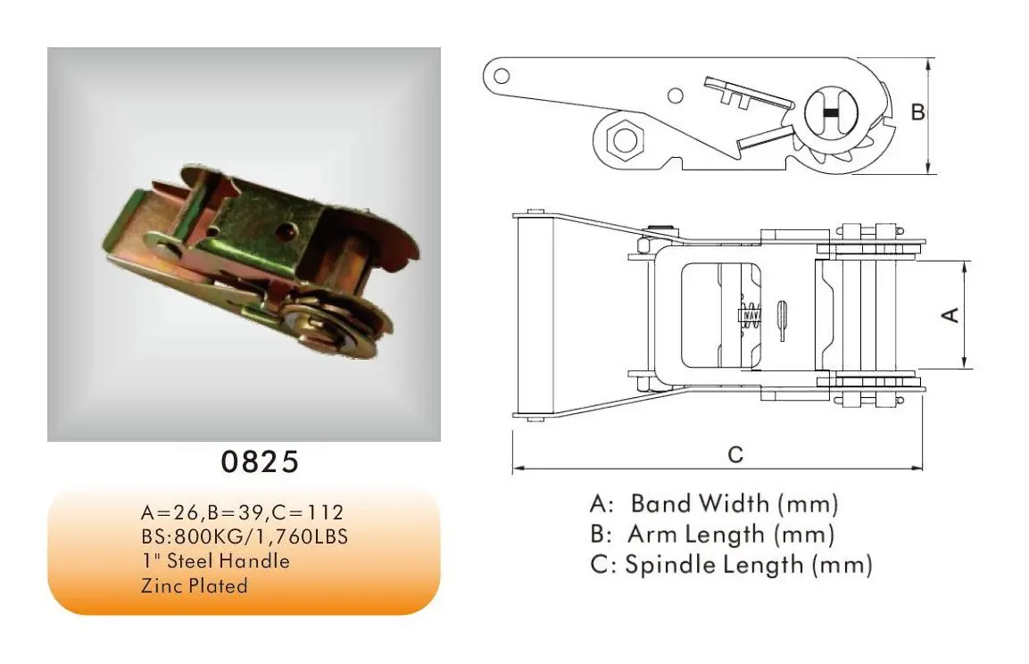 25MM thumb handle ratchet buckle specification