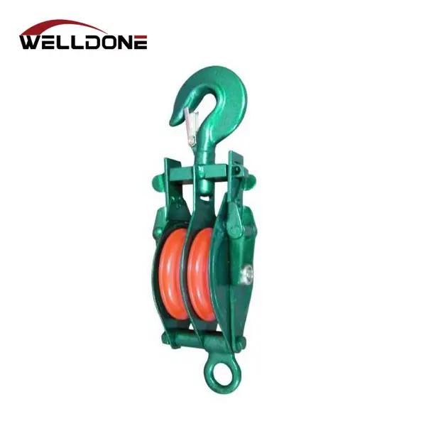 7112A Open Type Double Sheave Wire Rope Lifting Snatch Pulley Block with Hook Featured Image