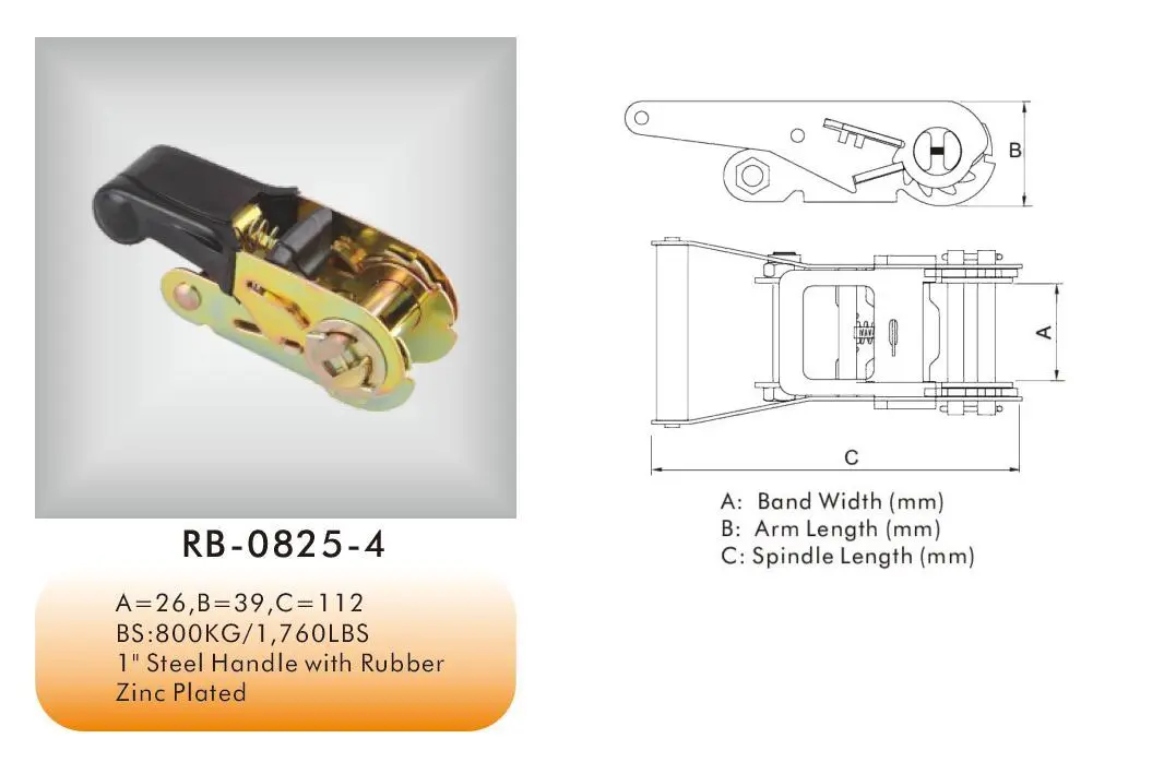 25MM rubber handle ratchet buckle specification