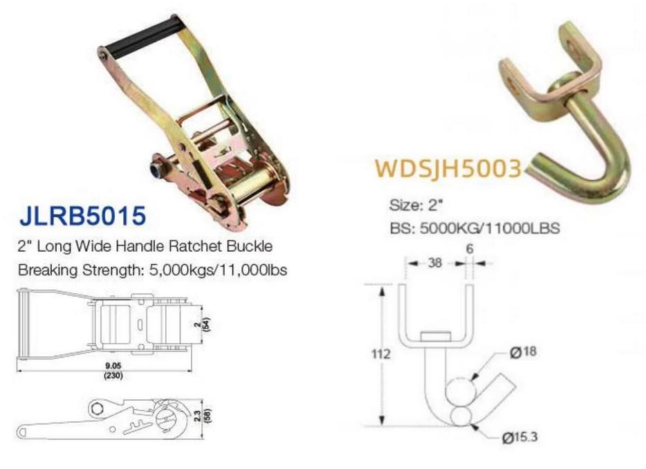 50mm ratchet buckle&swivel j hook