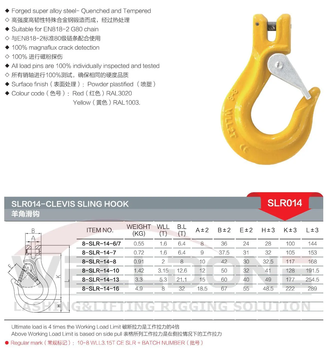 G80 clevis sling hook with latch specification