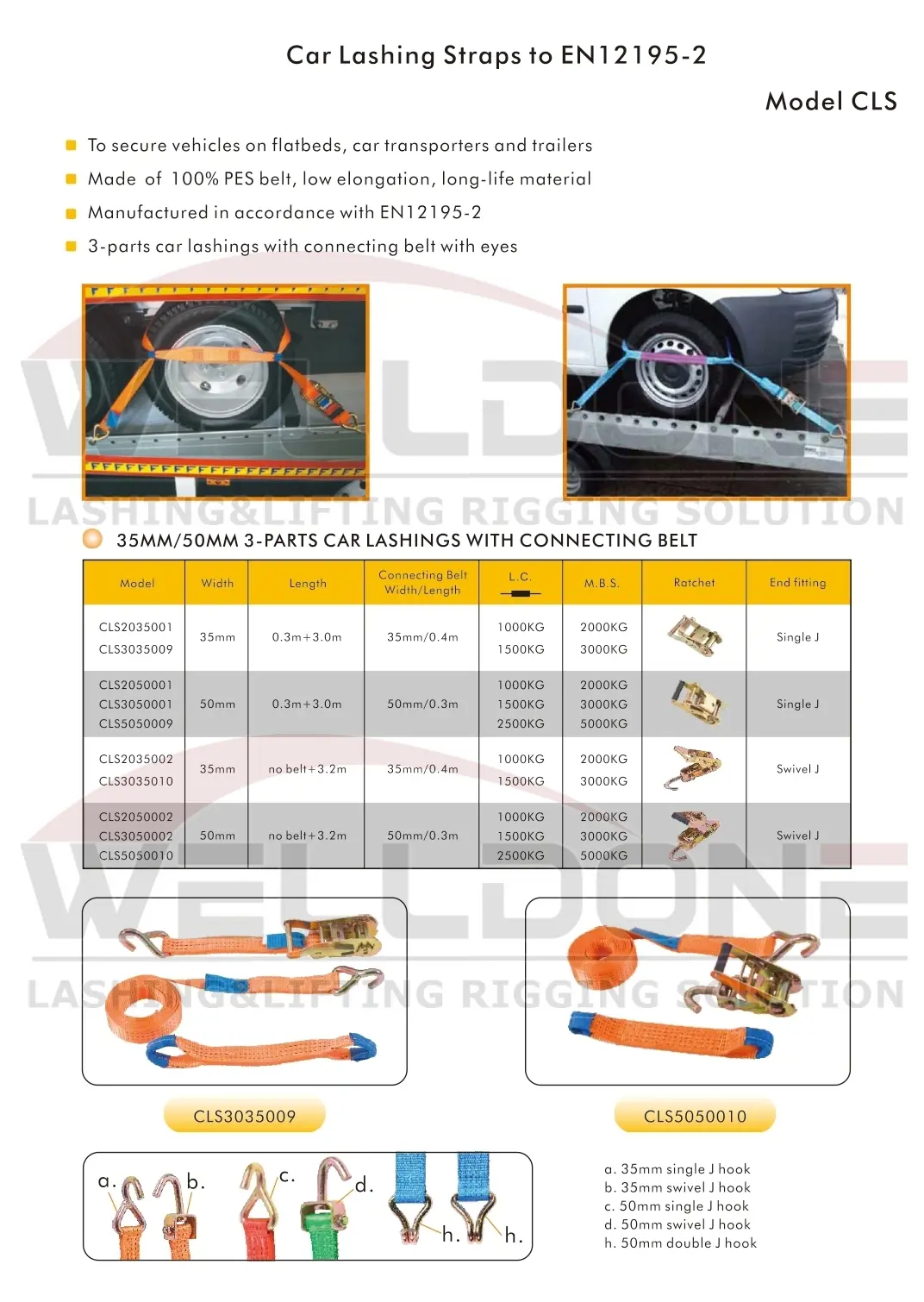 car tie down with axle strap specification
