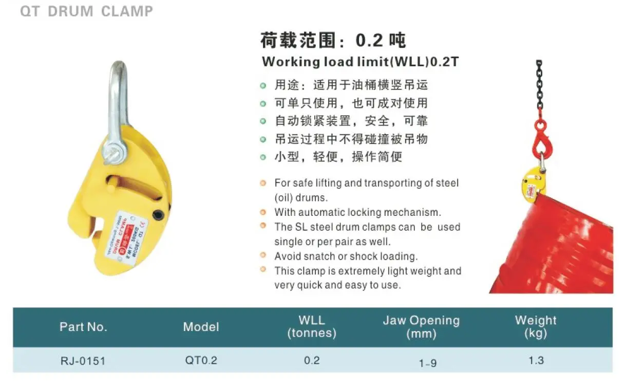 QT drum clamp specification
