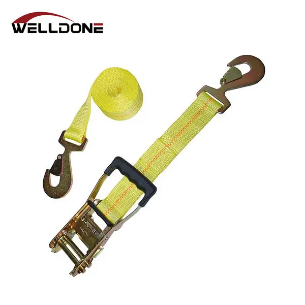 US Type 2″ Car Ratchet Tie Down Strap with Flat Snap Hook WLL 3333LBS Featured Image