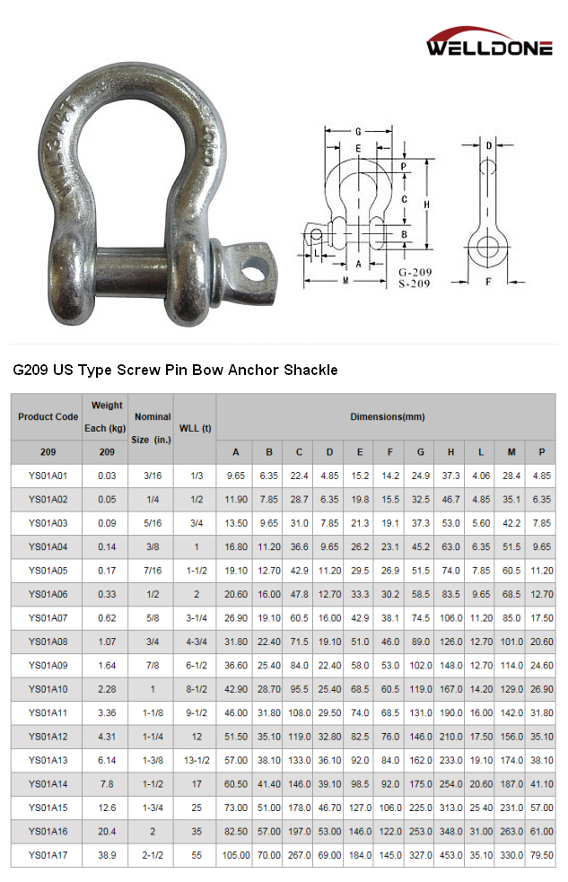 G209 shackle specification