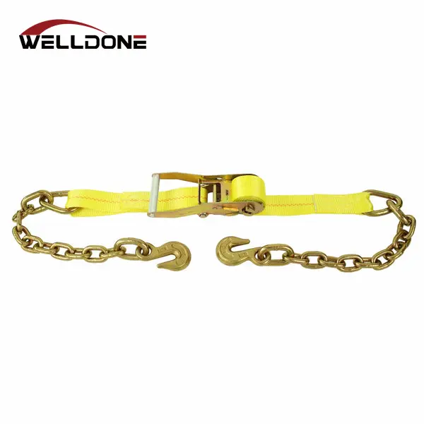 US Type 2″ Ratchet Tie Down Strap with Chain Anchor WLL 3333LBS Featured Image