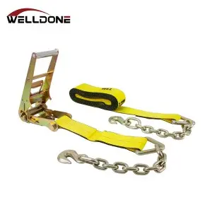 US Type 3″ Ratchet Tie Down Strap with Chain Anchor Extension and Hook WLL 5400LBS