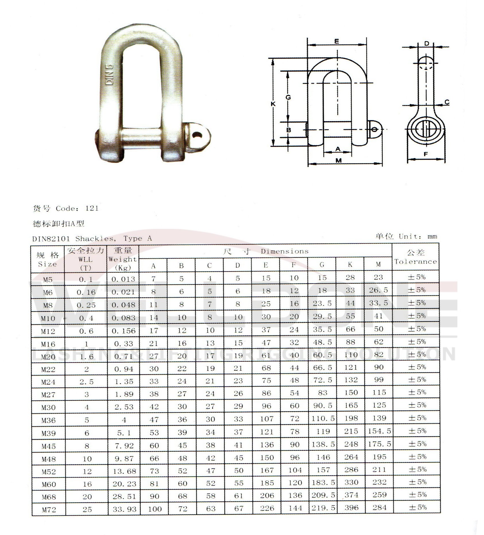 DIN82101 type A shackle specification